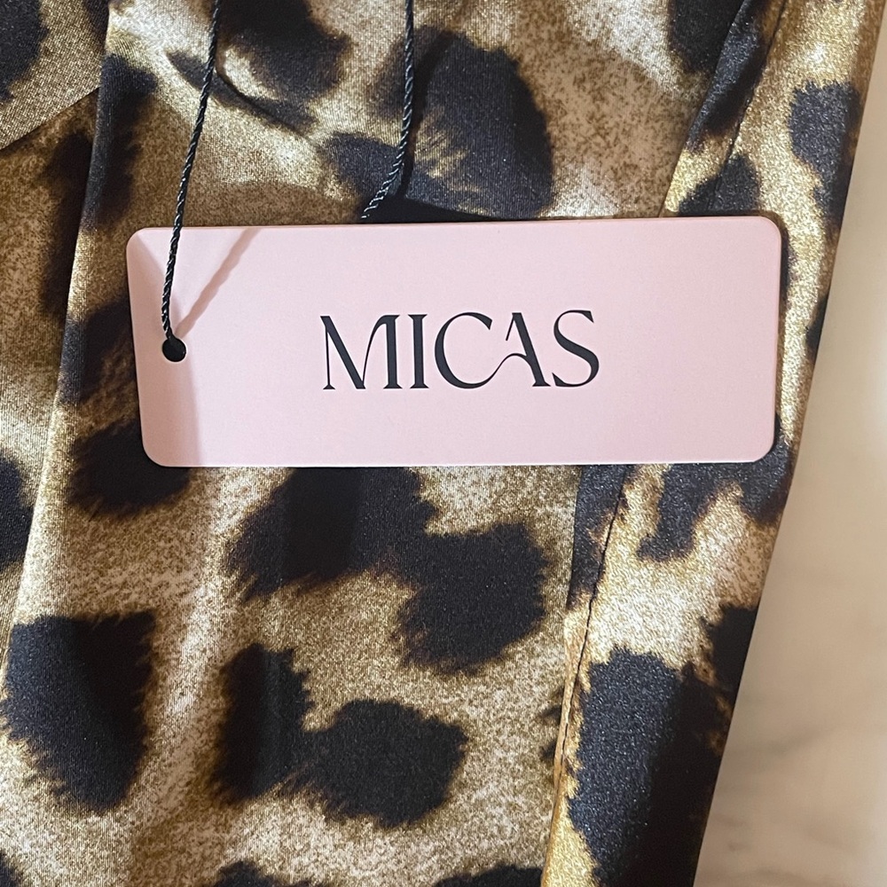 MICAS Leopard Print Satin Maxi Dress Gold Chain Open Back Size L - Picture 6 of 9